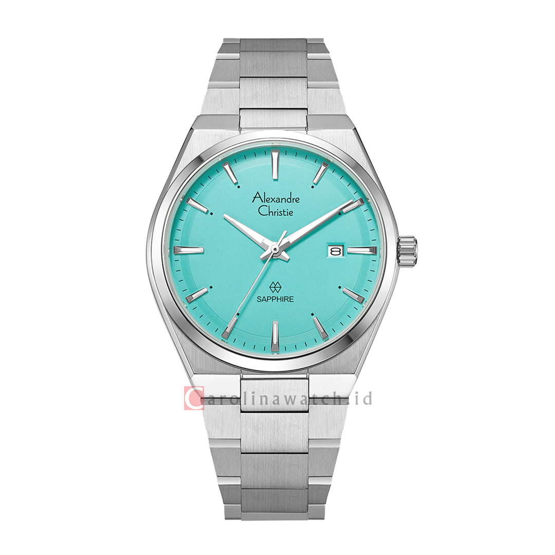 Jam Tangan Alexandre Christie Classic Steel AC 8697 MDBSSLB Men Turquoise Dial Stainless Steel Strap