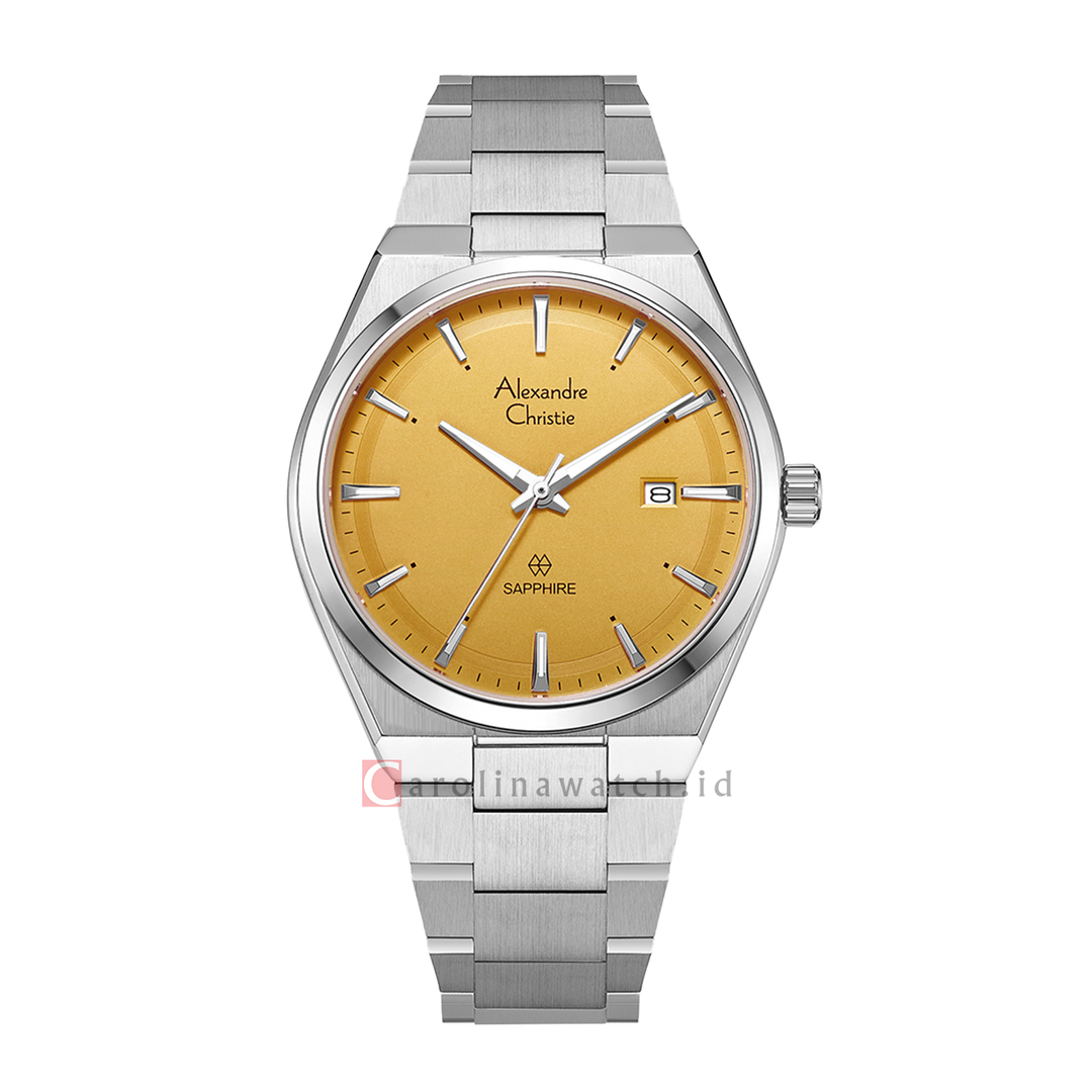 Jam Tangan Alexandre Christie Classic Steel AC 8697 MDBSSYL Men Yellow Dial Stainless Steel Strap