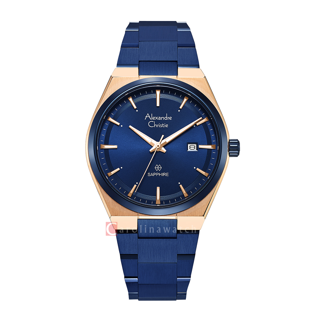 Jam Tangan Alexandre Christie Classic Steel AC 8697 MDBURBU Men Blue Dial Blue Stainless Steel Strap