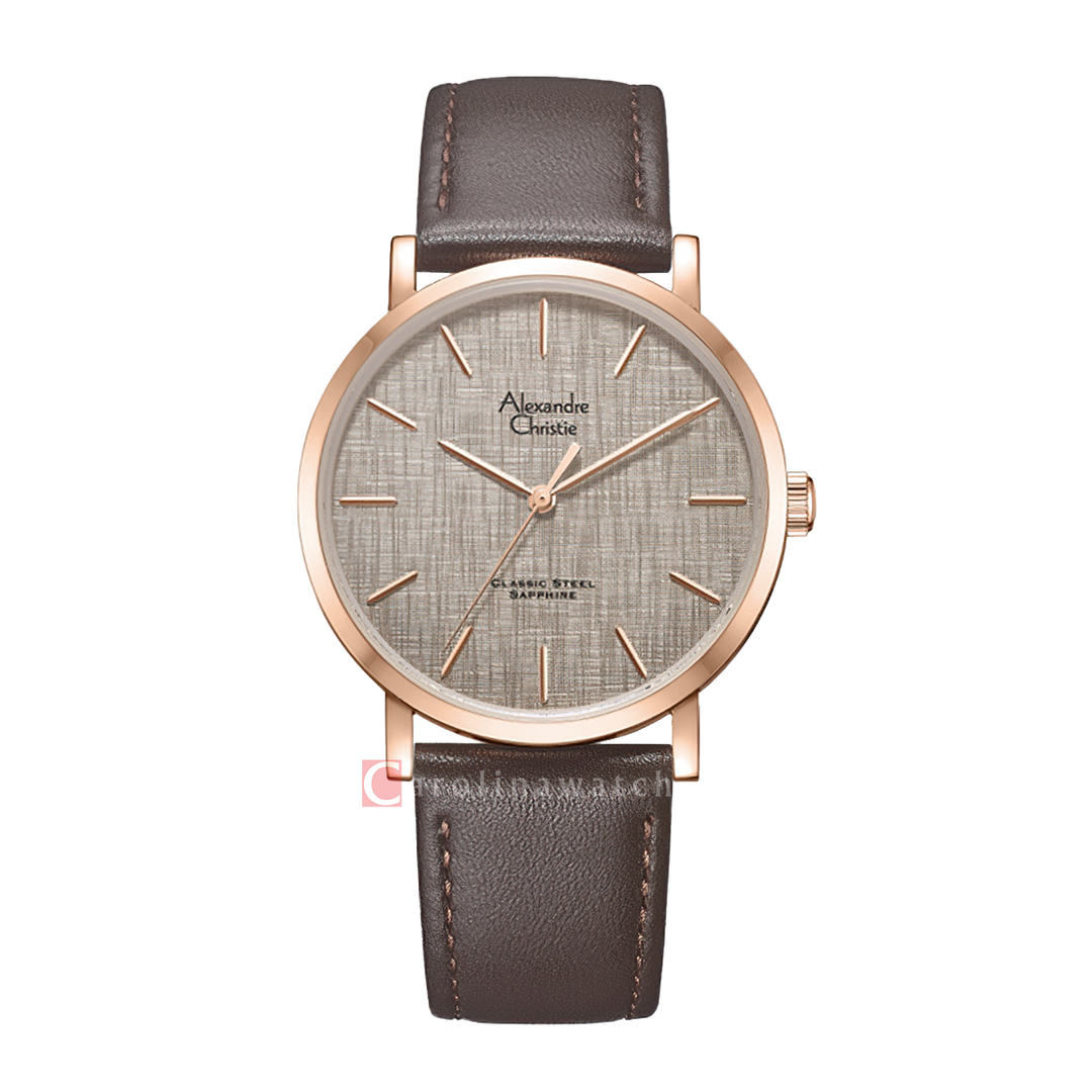 Jam Tangan Alexandre Christie Classic Steel AC 8698 MHLRGGR Men Grey Dial Brown Leather Strap