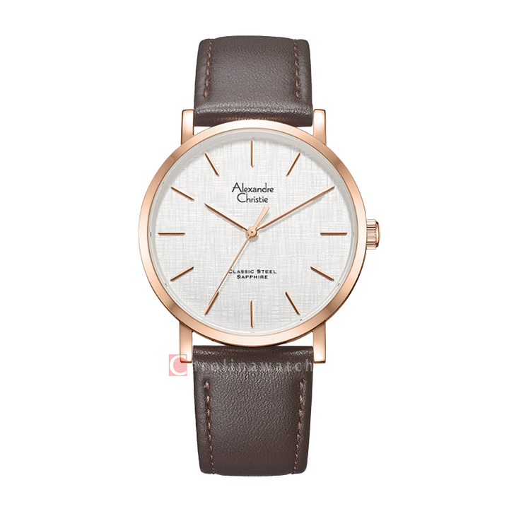 Jam Tangan Alexandre Christie Classic Steel AC 8698 MHLRGSLBO Men Silver Dial Brown Leather Strap