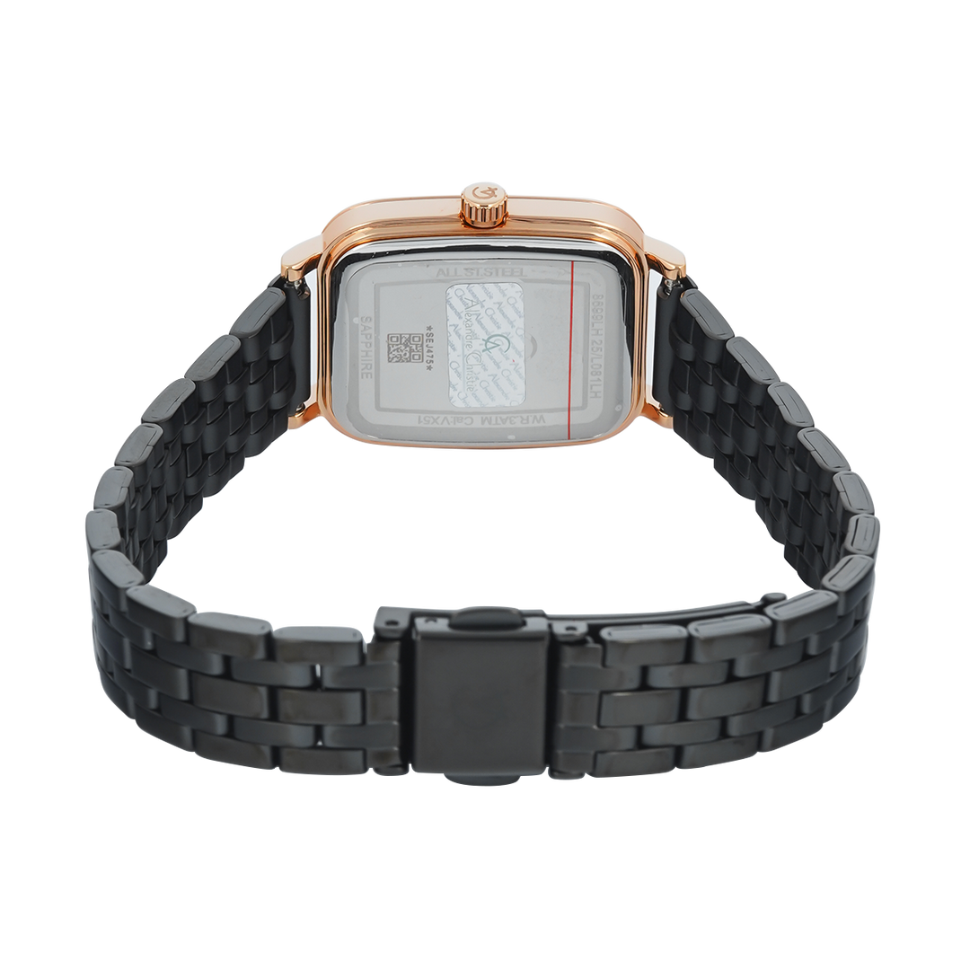 Jam Tangan Alexandre Christie Classic Steel AC 8699 LHBBRBA1 Women Black Dial Black Mesh Stainless Steel Strap