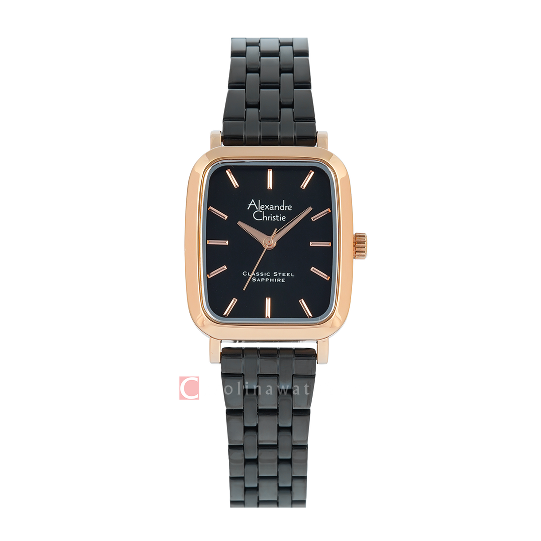 Jam Tangan Alexandre Christie Classic Steel AC 8699 LHBBRBA2 Women Black Dial Black Mesh Stainless Steel Strap