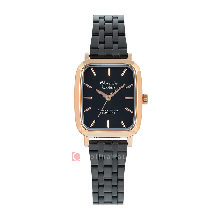 Jam Tangan Alexandre Christie Classic Steel AC 8699 LHBBRBA2 Women Black Dial Black Mesh Stainless Steel Strap