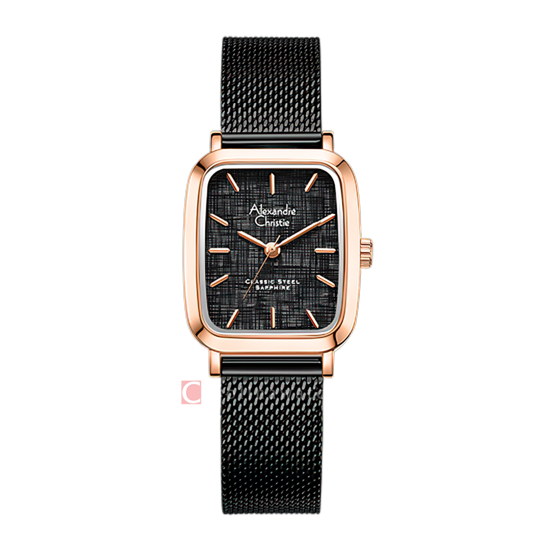 Jam Tangan Alexandre Christie Classic Steel AC 8699 LHBBRBA Women Black Dial Black Stainless Steel Strap