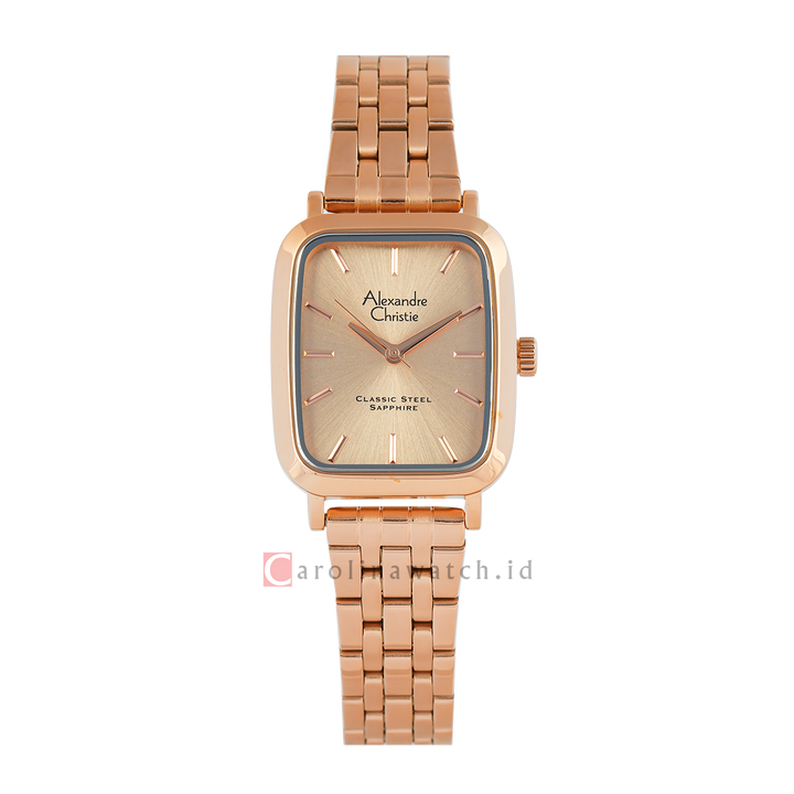 Jam Tangan Alexandre Christie Classic Steel AC 8699 LHBRGLN2 Women Gold Dial Rose Gold Stainless Steel Strap