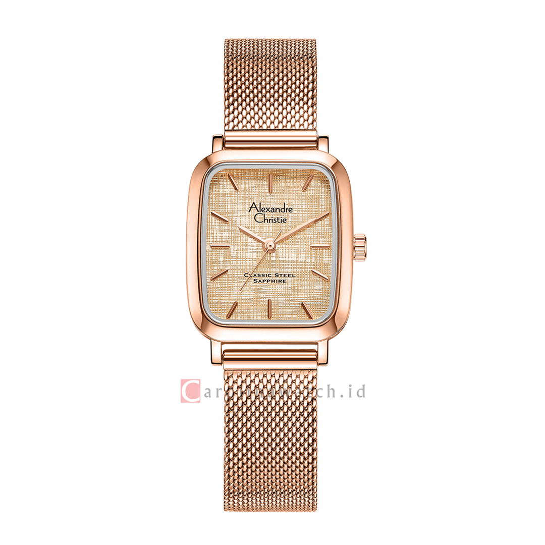 Jam Tangan Alexandre Christie Classic Steel AC 8699 LHBRGRG Women Gold Dial Mesh Rose Gold Stainless Steel Strap