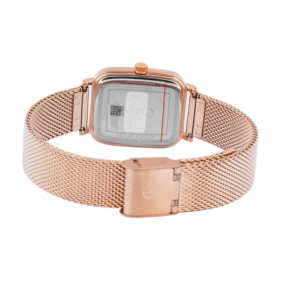 Jam Tangan Alexandre Christie Classic Steel AC 8699 LHBRGSL Women Silver Dial Mesh Rose Gold Stainless Steel Strap