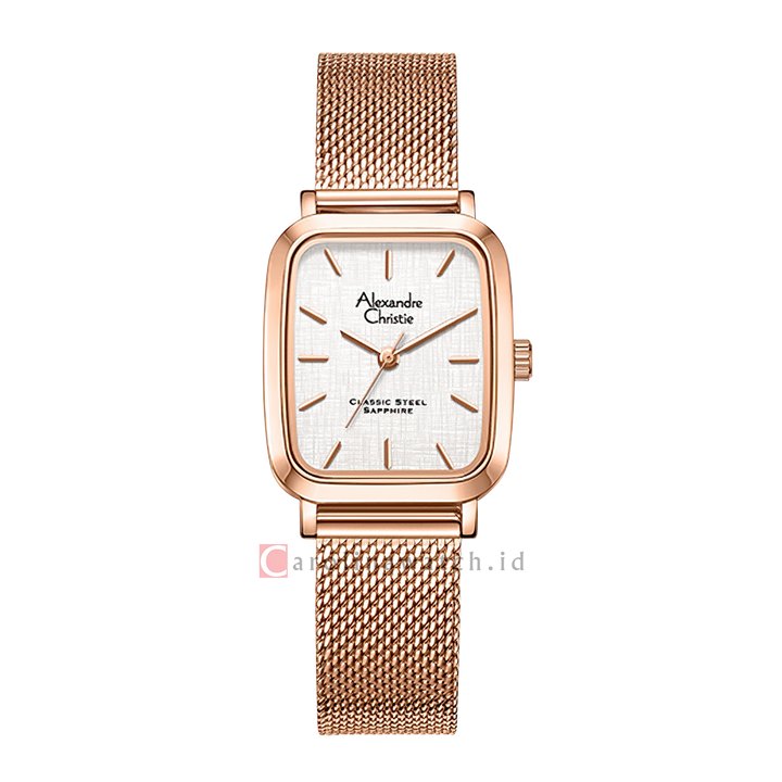 Jam Tangan Alexandre Christie Classic Steel AC 8699 LHBRGSL Women Silver Dial Mesh Rose Gold Stainless Steel Strap