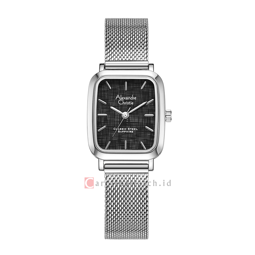 Jam Tangan Alexandre Christie Classic Steel AC 8699 LHBSSBA Women Black Dial Mesh Stainless Steel Strap