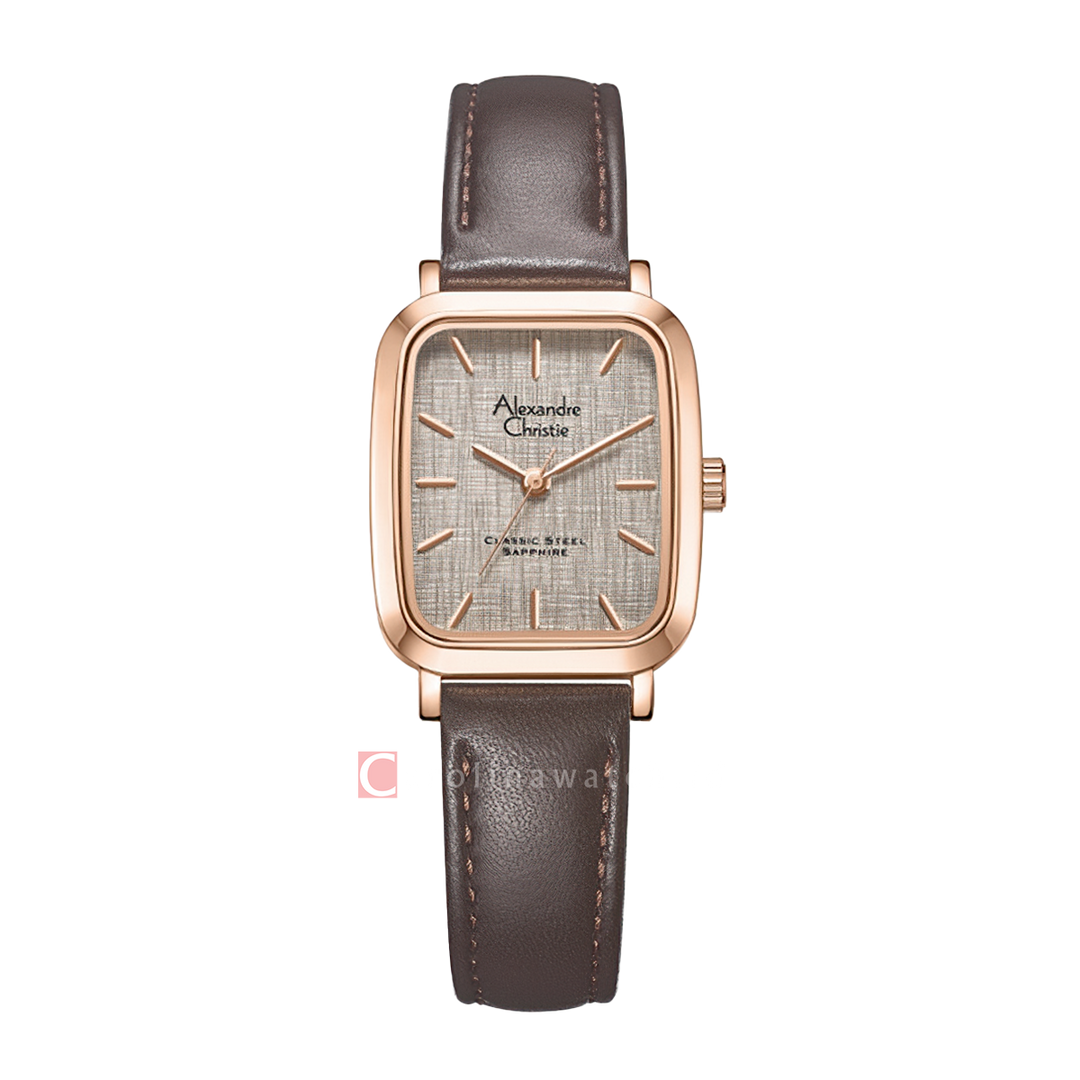 Jam Tangan Alexandre Christie Classic Steel AC 8699 LHLRGDG Women Grey Dial Brown Leather Strap