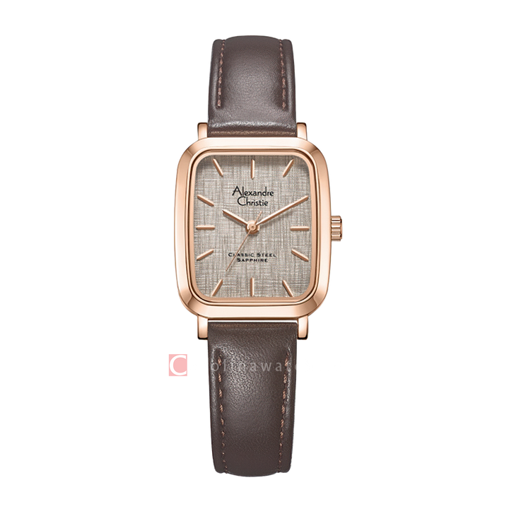 Jam Tangan Alexandre Christie Classic Steel AC 8699 LHLRGDG Women Grey Dial Brown Leather Strap