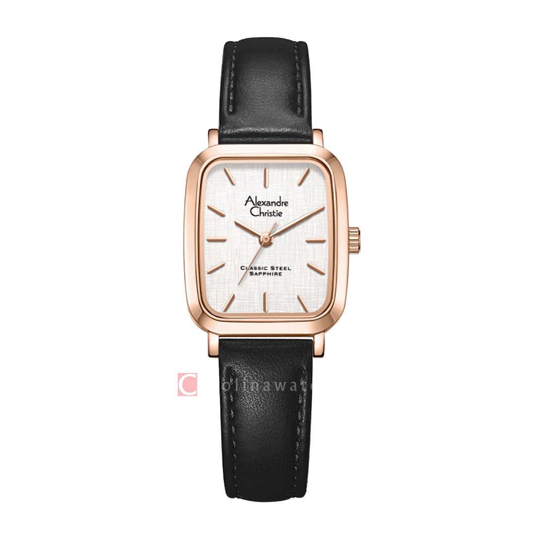 Jam Tangan Alexandre Christie Classic Steel AC 8699 LHLRGSL Women Silver Dial Black Leather Strap