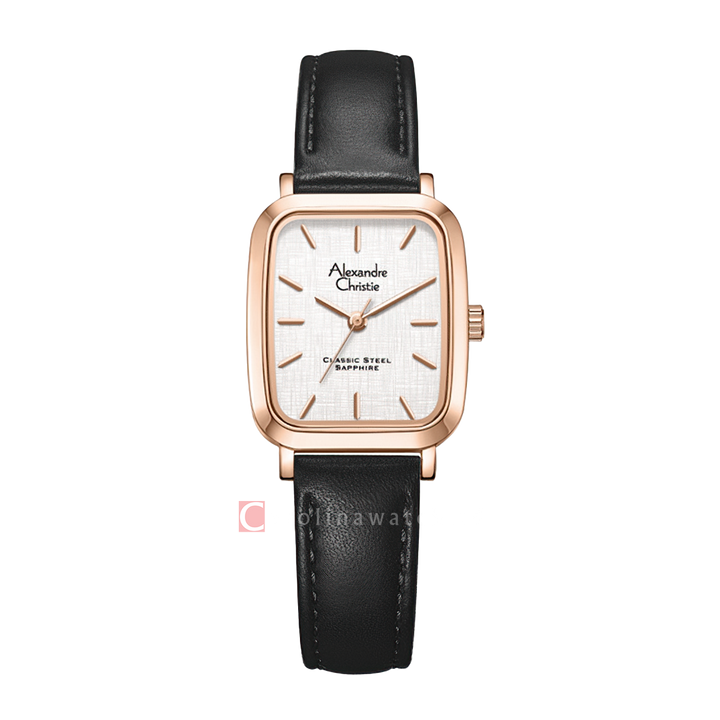 Jam Tangan Alexandre Christie Classic Steel AC 8699 LHLRGSL Women Silver Dial Black Leather Strap