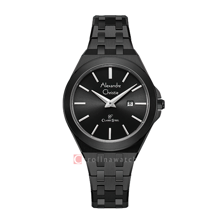Jam Tangan Alexandre Christie Classic Steel AC 8700 LDBIPBA Women Black Dial Black Stainless Steel Strap