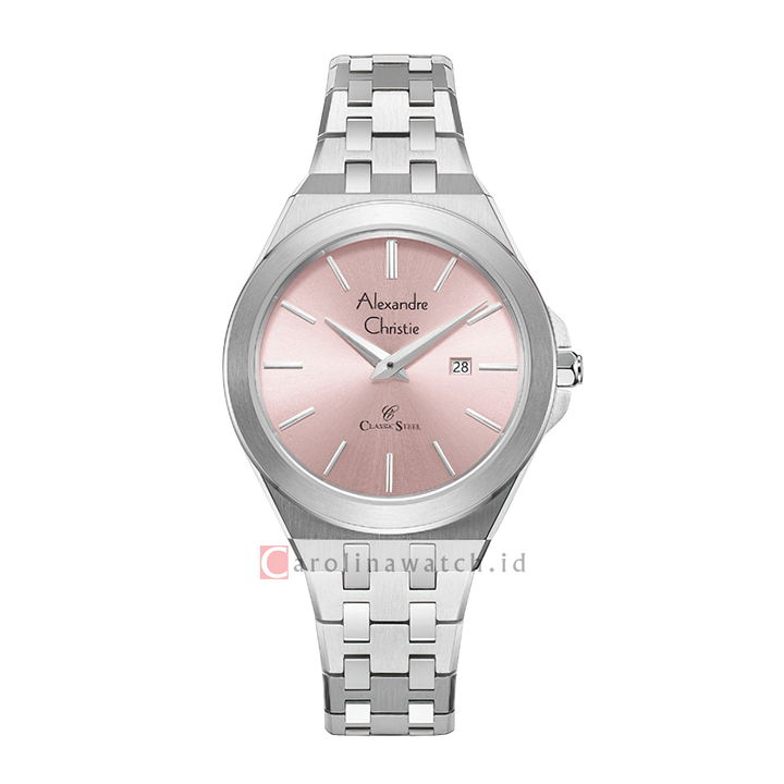 Jam Tangan Alexandre Christie Classic Steel AC 8700 LDBSSLK Women Pink Dial Stainless Steel Strap