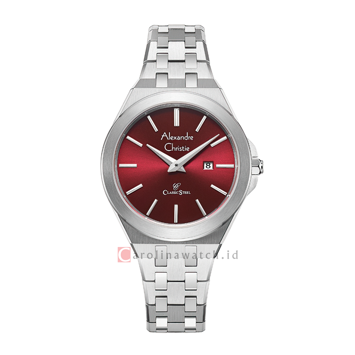 Jam Tangan Alexandre Christie Classic Steel AC 8700 LDBSSRE Women Red Dial Stainless Steel Strap