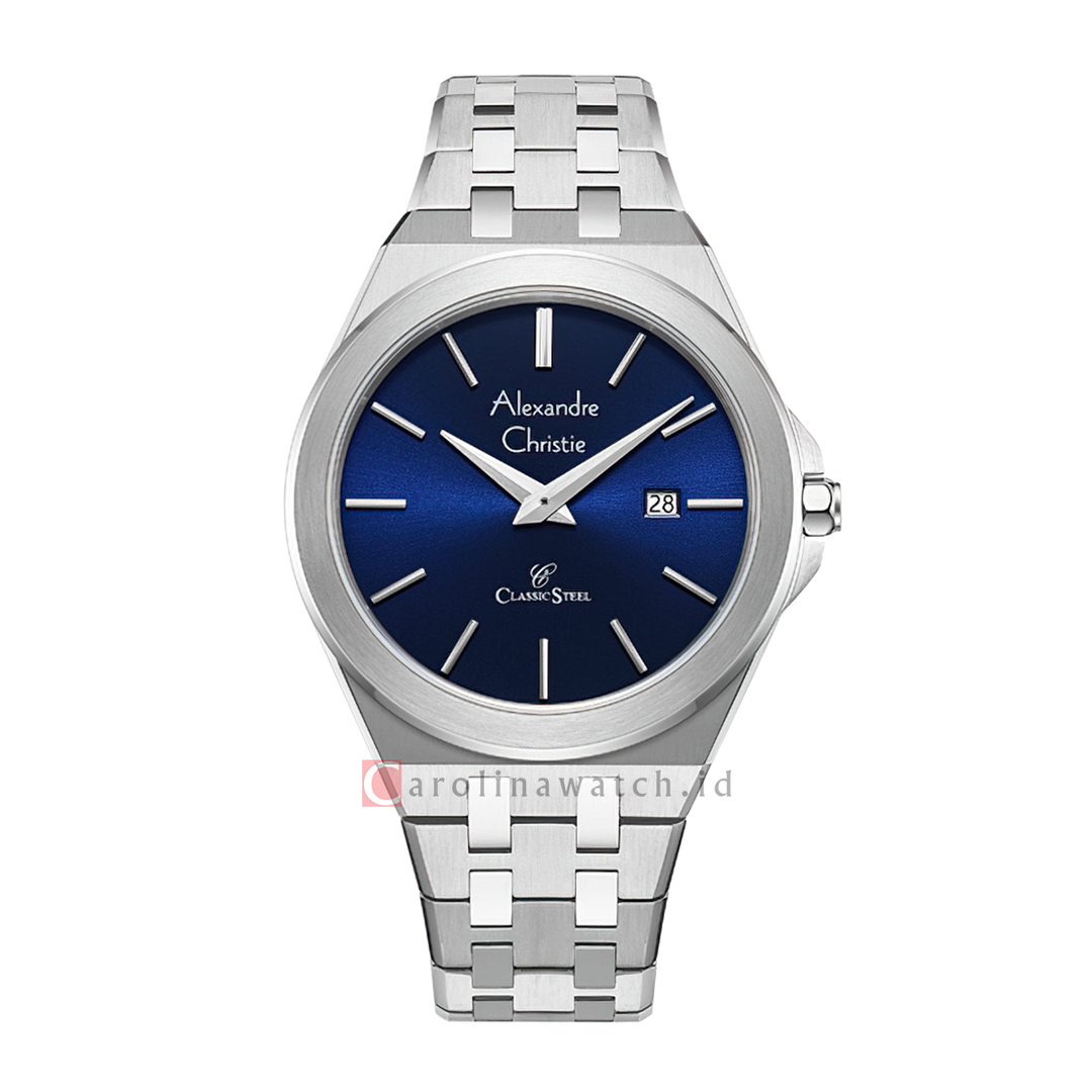 Jam Tangan Alexandre Christie Classic Steel AC 8700 MDBSSBU Men Blue Dial Blue Stainless Steel Strap