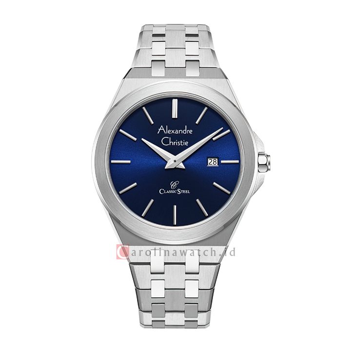 Jam Tangan Alexandre Christie Classic Steel AC 8700 MDBSSBU Men Blue Dial Blue Stainless Steel Strap