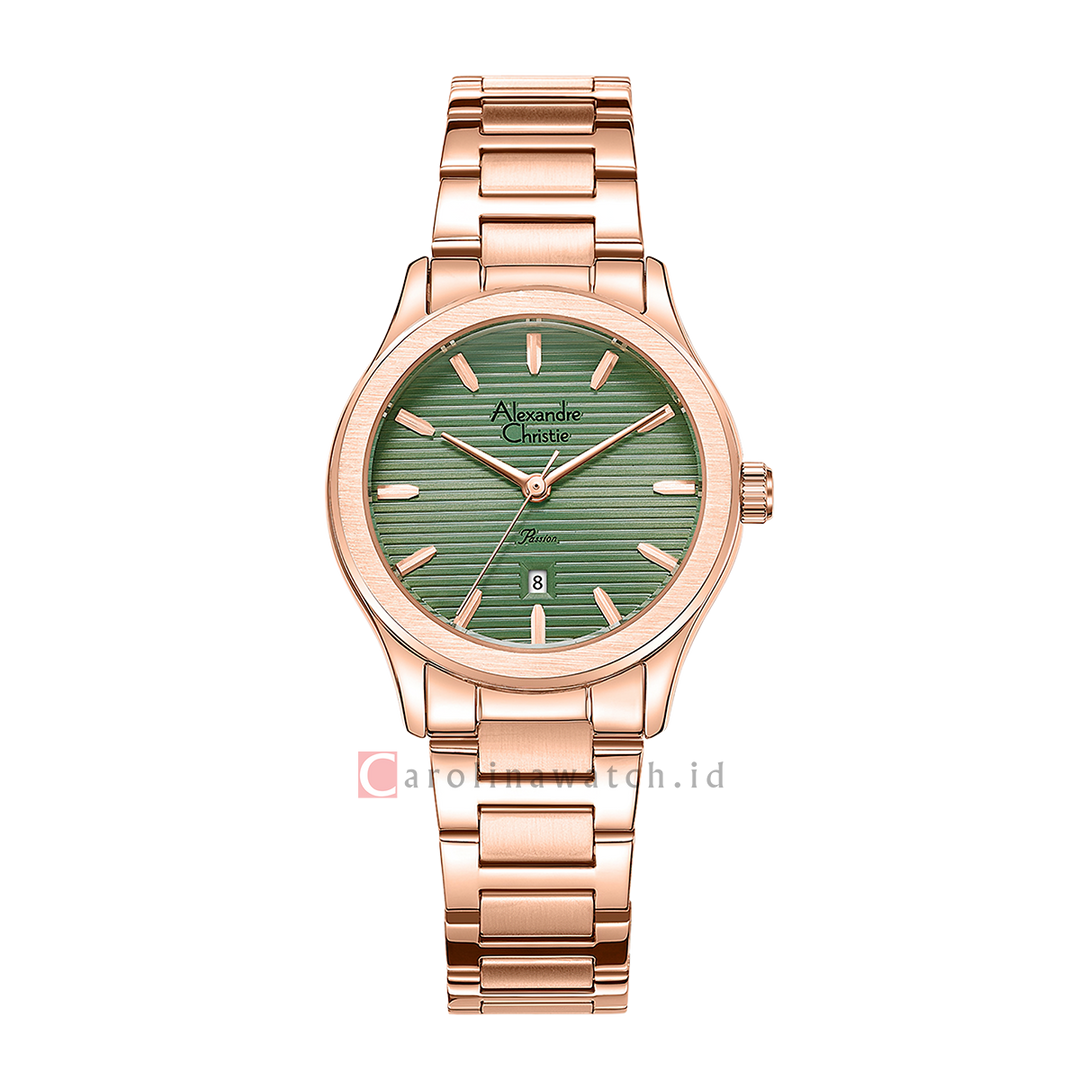 Jam Tangan Alexandre Christie Passion AC 8701 LDBRGGN Women Green Dial Rose Gold Stainless Steel Strap