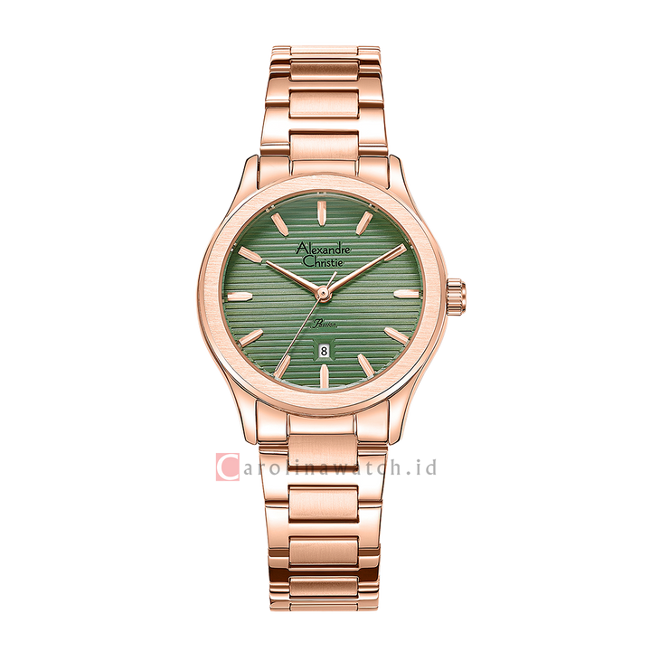 Jam Tangan Alexandre Christie Passion AC 8701 LDBRGGN Women Green Dial Rose Gold Stainless Steel Strap