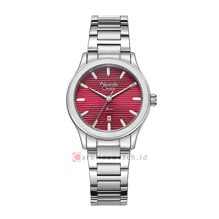 Jam Tangan Alexandre Christie Passion AC 8701 LDBSSRE Women Red Dial Stainless Steel Strap