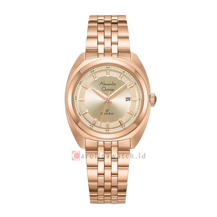 Jam Tangan Alexandre Christie Classic Steel AC 8702 LDBRGLN Women Gold Dial Rose Gold Stainless Steel Strap