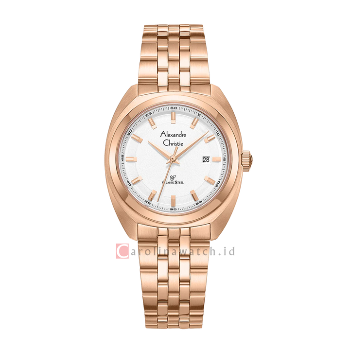 Jam Tangan Alexandre Christie Classic Steel AC 8702 LDBRGSL Women Silver Dial Rose Gold Stainless Steel Strap