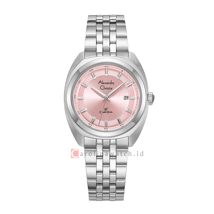 Jam Tangan Alexandre Christie Classic Steel AC 8702 LDBSSLK Women Pink Dial Stainless Steel Strap