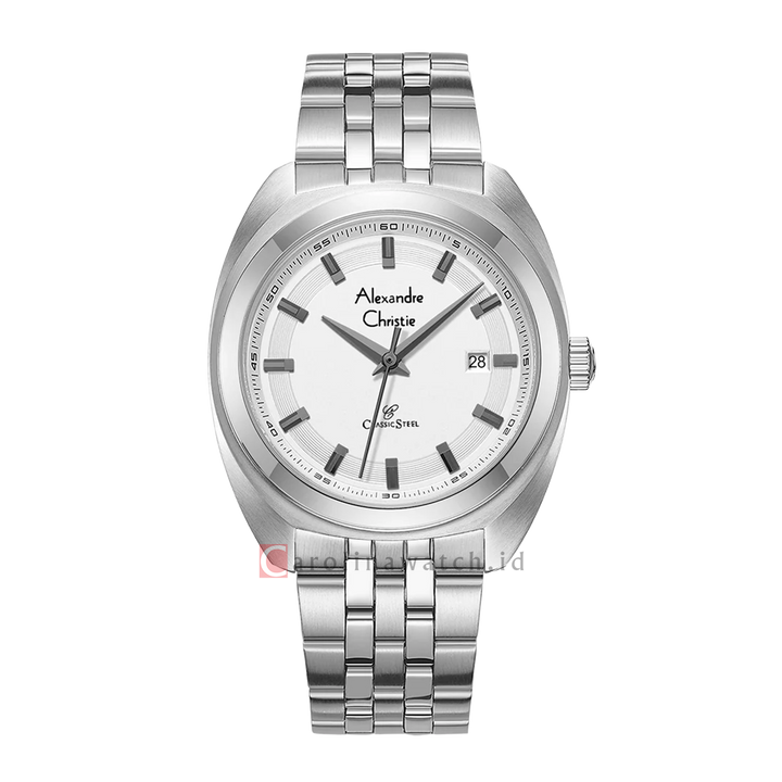 Jam Tangan Alexandre Christie Classic Steel AC 8702 MDBSSSL Men Silver Dial Stainless Steel Strap