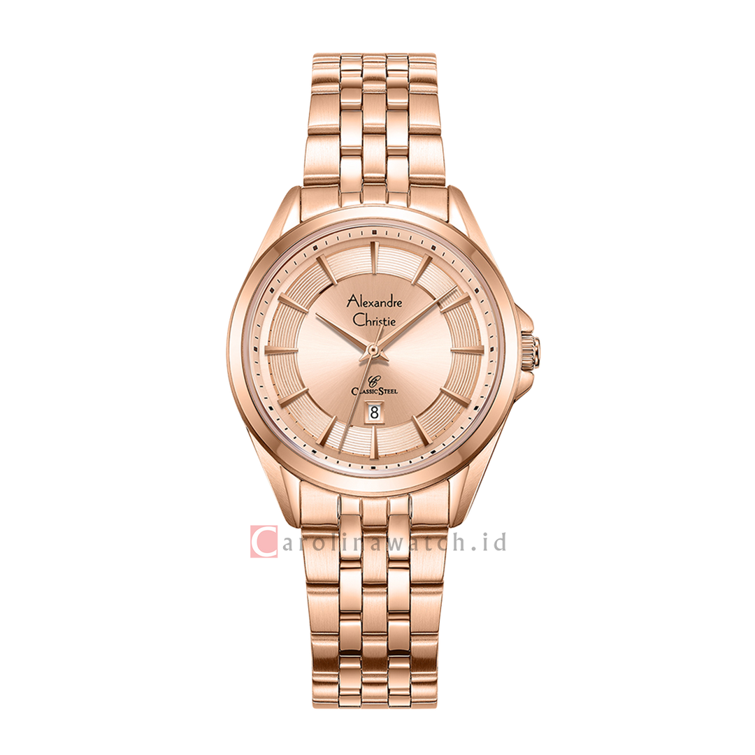 Jam Tangan Alexandre Christie Classic Steel AC 8703 LDBRGLN Women Rose Gold Dial Rose Gold Stainless Steel Strap