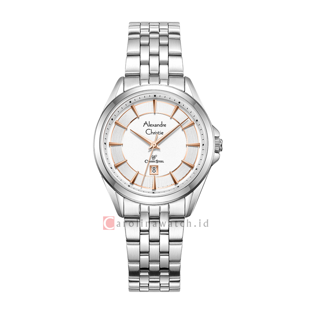 Jam Tangan Alexandre Christie Classic Steel AC 8703 LDBSSSLRG Women White Dial Stainless Steel Strap
