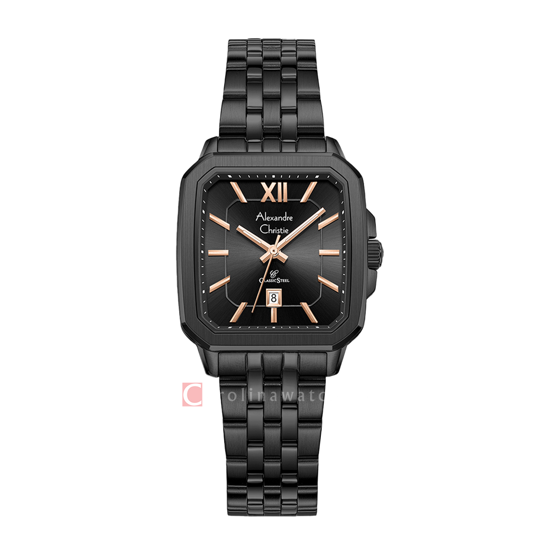 Jam Tangan Alexandre Christie Classic Steel AC 8704 LDBIPBARG Women Black Dial Black Stainless Steel Strap