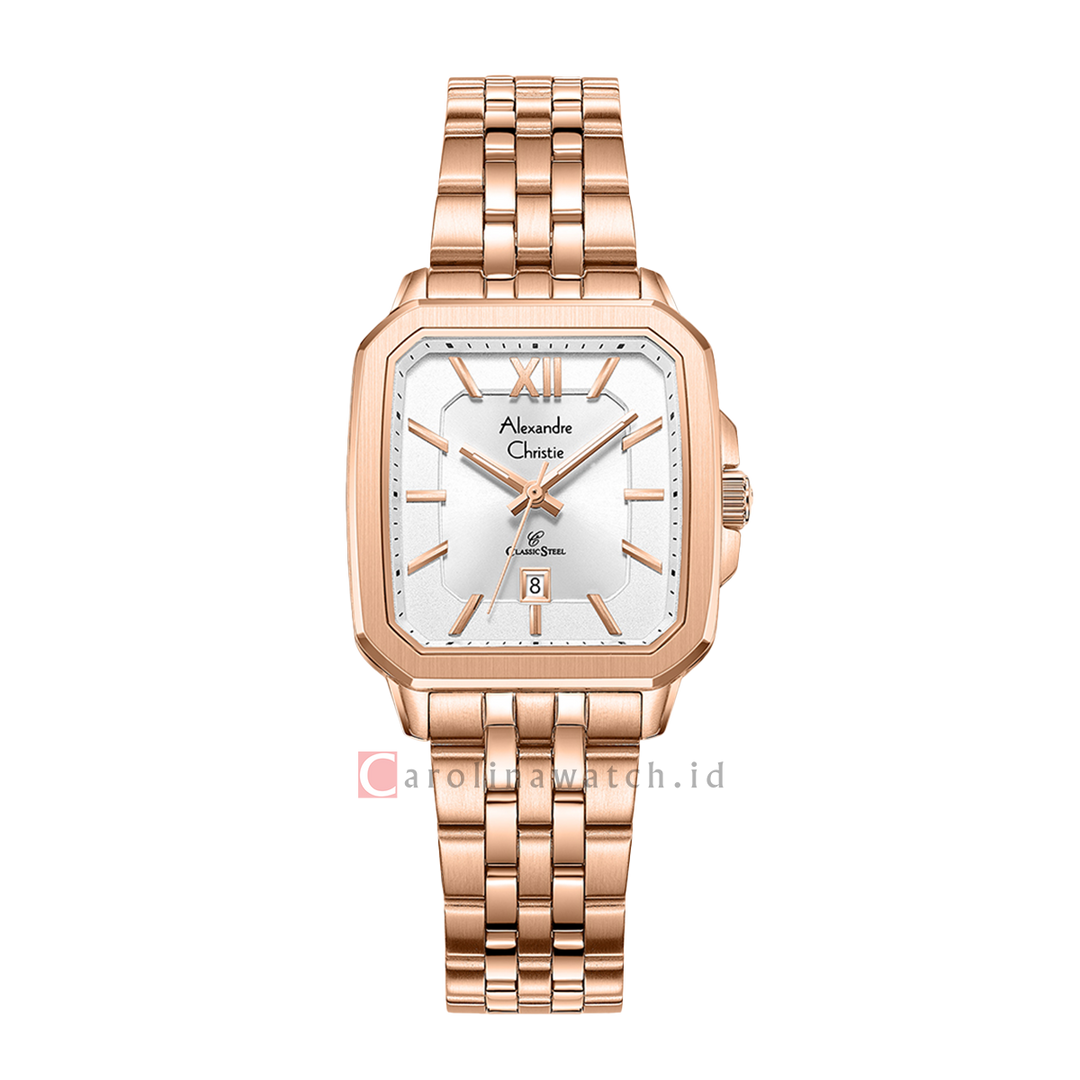 Jam Tangan Alexandre Christie Classic Steel AC 8704 LDBRGSL Women White Dial Rose Gold Stainless Steel Strap