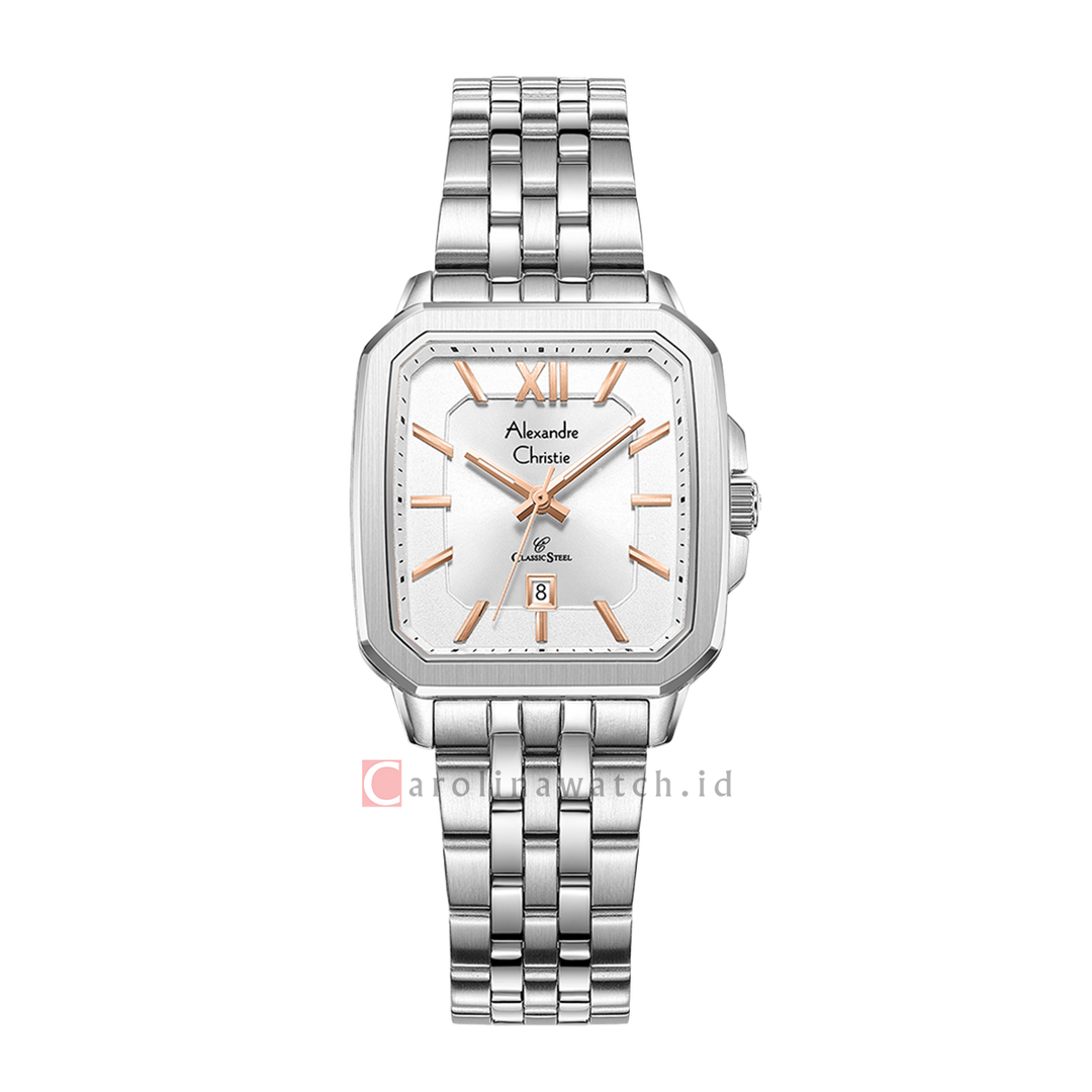 Jam Tangan Alexandre Christie Classic Steel AC 8704 LDBSSSLRG Women White Dial Stainless Steel Strap
