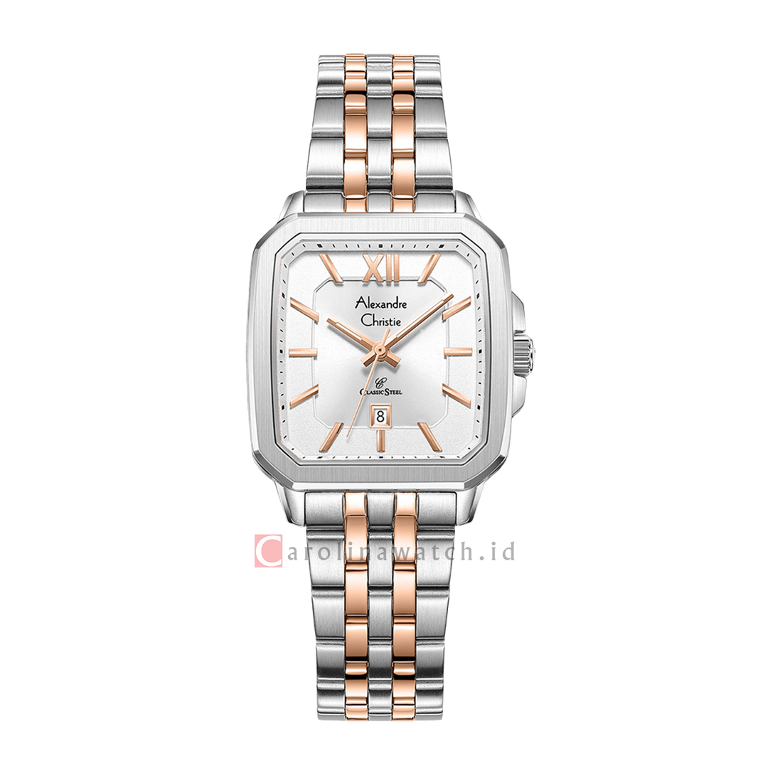 Jam Tangan Alexandre Christie Classic Steel AC 8704 LDBTRSL Women White Dial Dual Tone Stainless Steel Strap