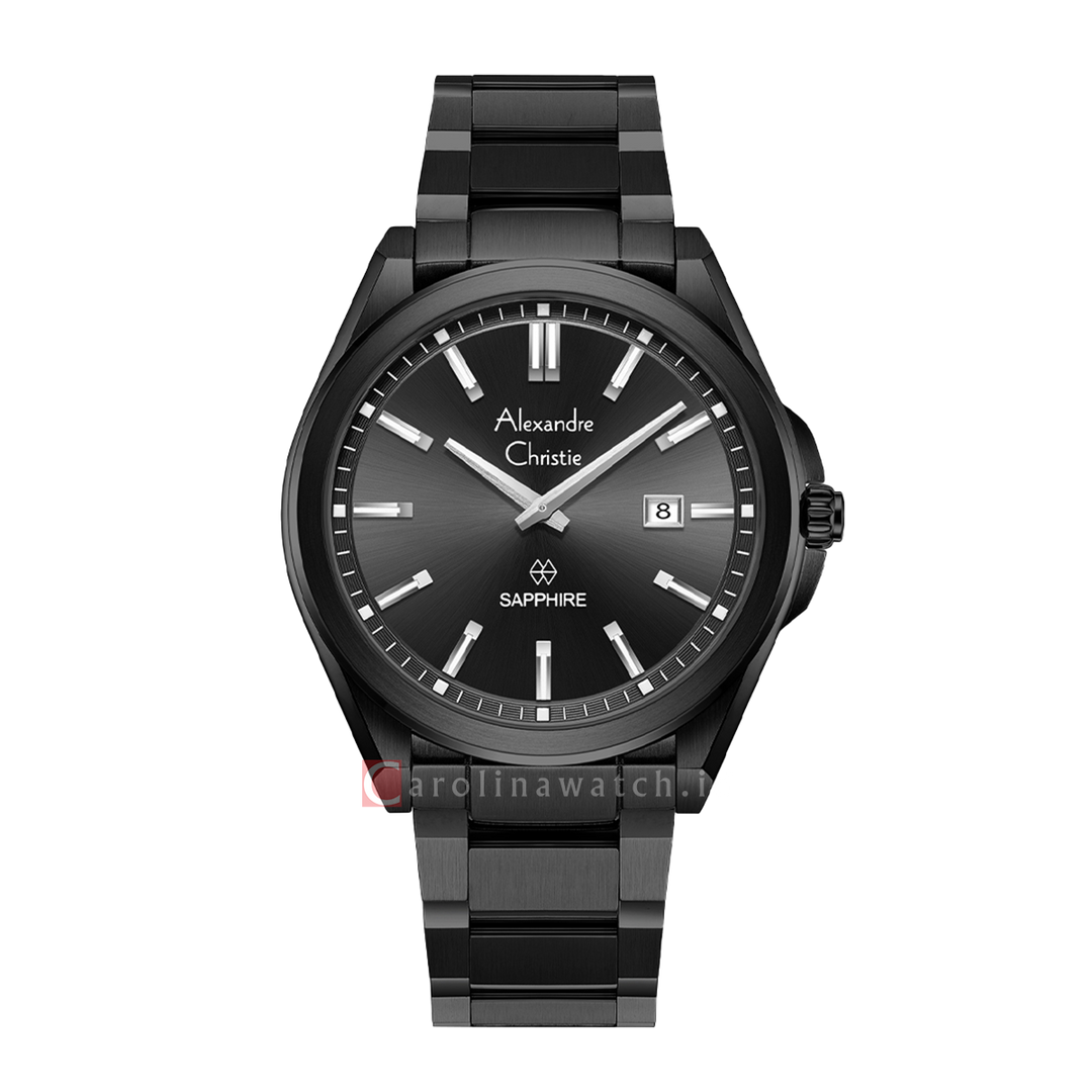Jam Tangan Alexandre Christie AC 8705 MDBIPDG Men Black Dial Black Stainless Steel Strap