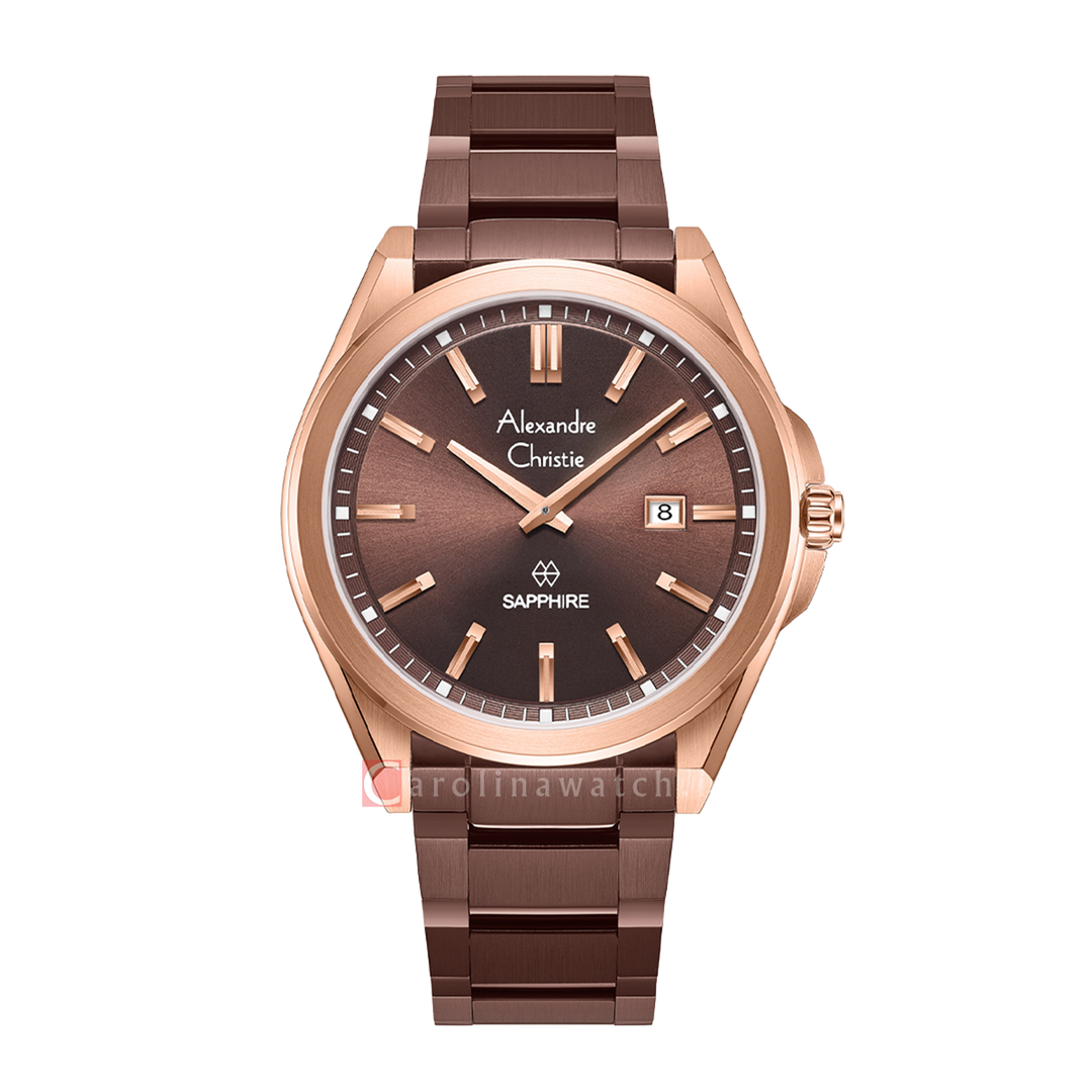 Jam Tangan Alexandre Christie AC 8705 MDBROBO Men Brown Dial Brown Stainless Steel Strap