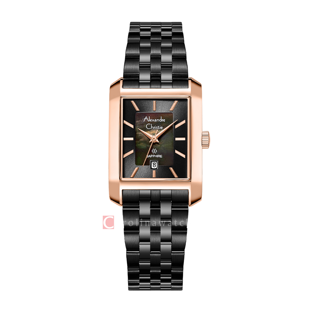 Jam Tangan Alexandre Christie AC 8706 LDBBRMA Women Black Dial Black Stainless Steel Strap