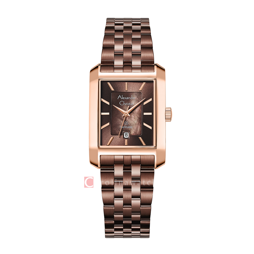 Jam Tangan Alexandre Christie AC 8706 LDBROMO Women Brown Dial Brown Stainless Steel Strap