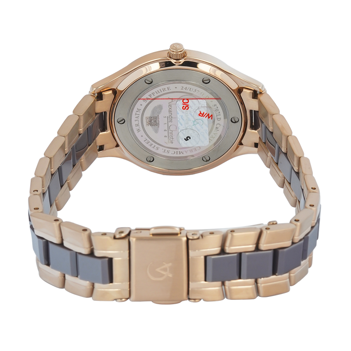 Jam Tangan Alexandre Christie AC 8707 LDBCGGR Sapphire Women Grey Dial Dual Tone Stainless Steel Strap
