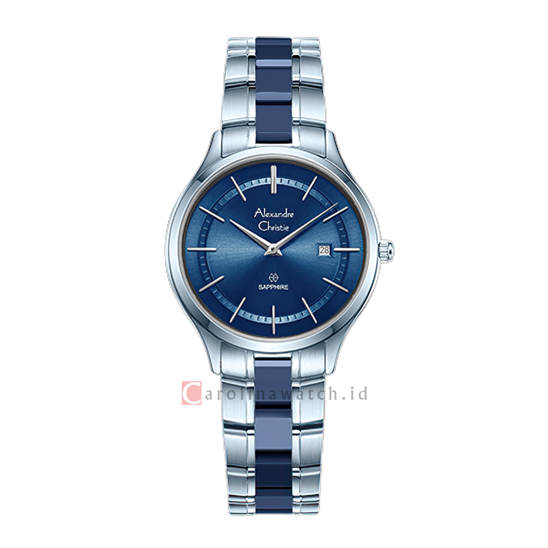 Jam Tangan Alexandre Christie AC 8707 LDBIUBU Sapphire Women Blue Dial Dual Tone Stainless Steel Strap