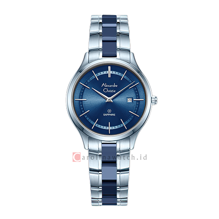 Jam Tangan Alexandre Christie AC 8707 LDBIUBU Sapphire Women Blue Dial Dual Tone Stainless Steel Strap