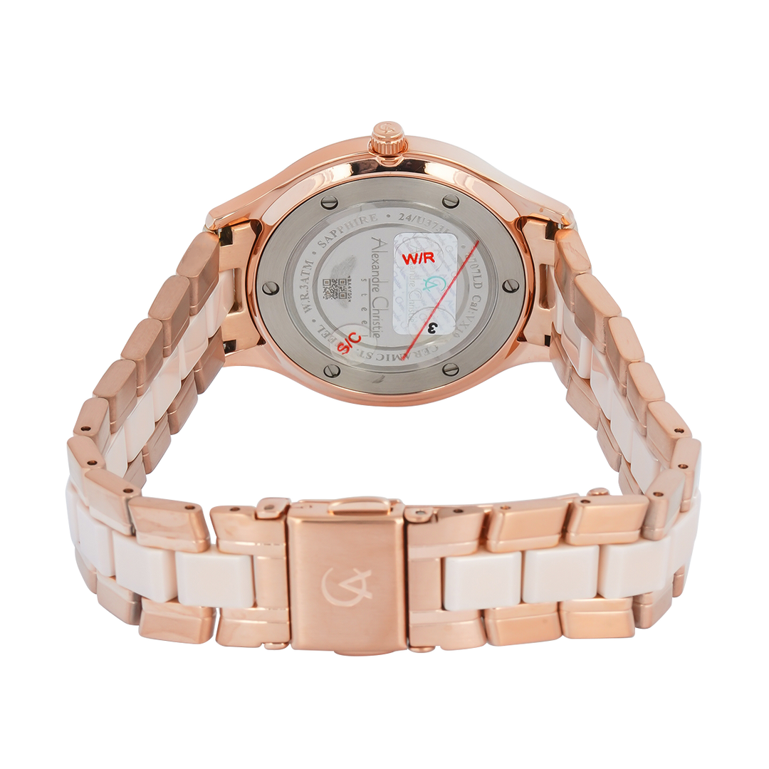 Jam Tangan Alexandre Christie AC 8707 LDBRGLN Sapphire Women Analog Dial Dual Tone Stainless Steel Strap