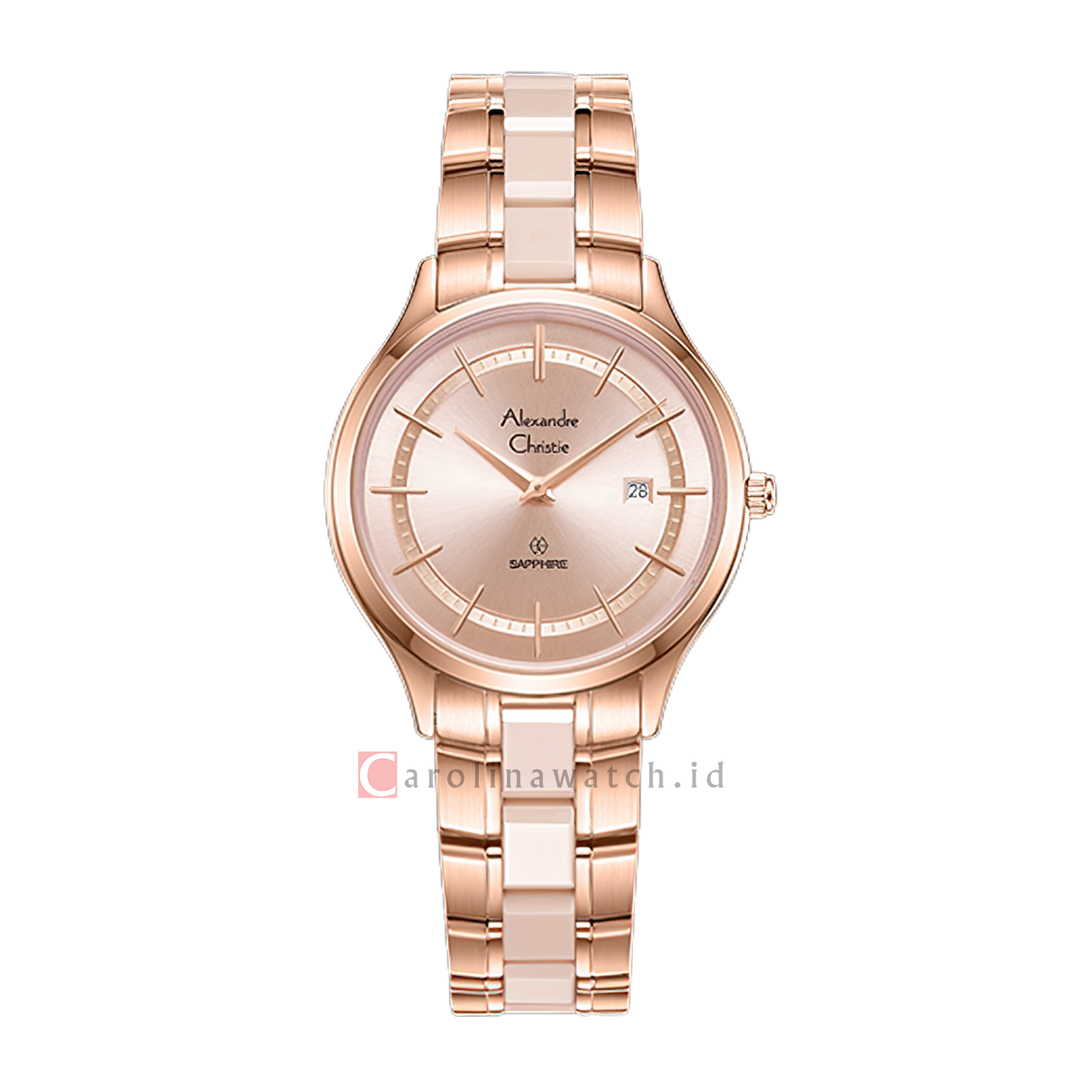Jam Tangan Alexandre Christie AC 8707 LDBRGLN Sapphire Women Analog Dial Dual Tone Stainless Steel Strap