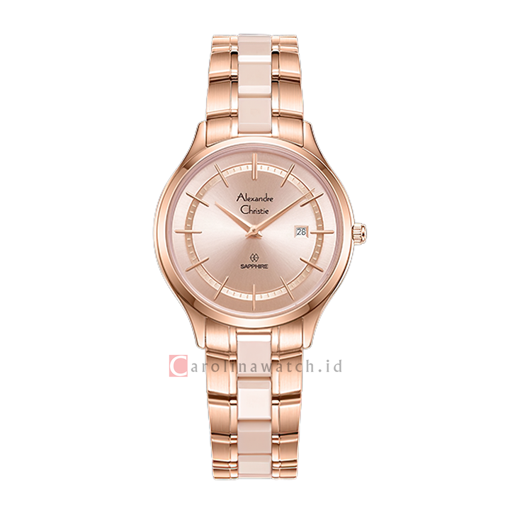Jam Tangan Alexandre Christie AC 8707 LDBRGLN Sapphire Women Analog Dial Dual Tone Stainless Steel Strap