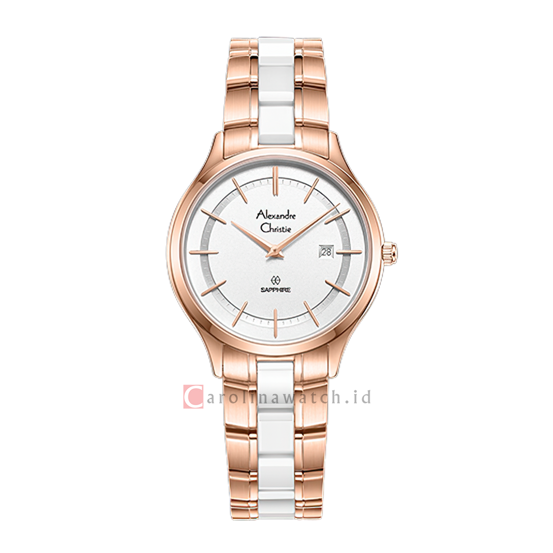 Jam Tangan Alexandre Christie AC 8707 LDBRGSL Sapphire Women White Dial Dial Dual Tone Stainless Steel Strap