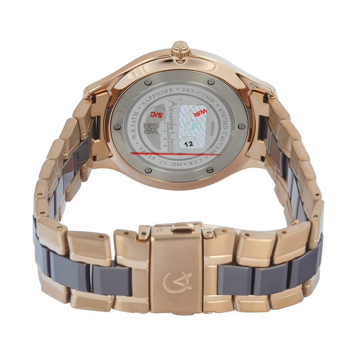 Jam Tangan Alexandre Christie AC 8707 MDBCGGR Sapphire Men Grey Dial Dual Tone Stainless Steel Strap