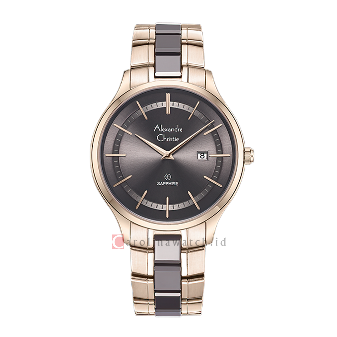 Jam Tangan Alexandre Christie AC 8707 MDBCGGR Sapphire Men Grey Dial Dual Tone Stainless Steel Strap