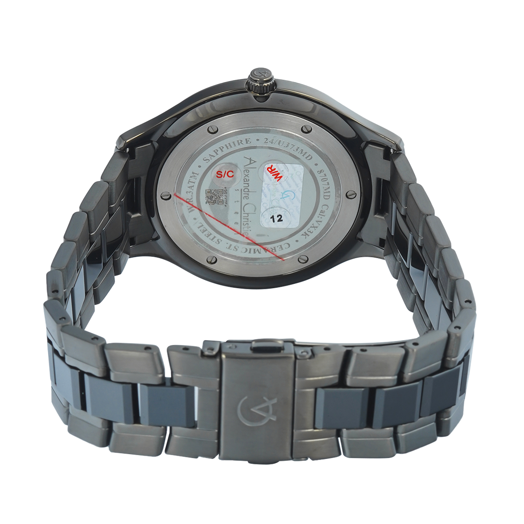 Jam Tangan Alexandre Christie AC 8707 MDBIGDG Sapphire Men Dark Grey Dial Dual Tone Stainless Steel Strap